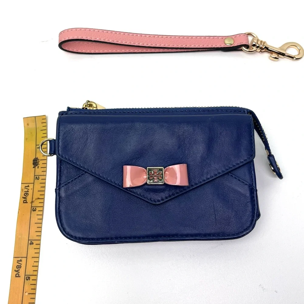 Tory Burch Navy Blue Pink Smooth Leather Wristlet/Wallet
